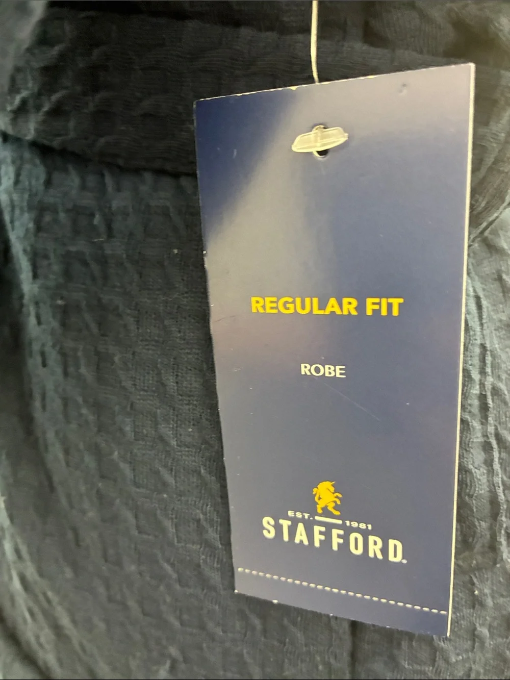 Stafford Navy Waffle Fleece Lined Bath Robe with Belt